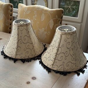 Beige and Black Swirl Lampshade Set with Beads